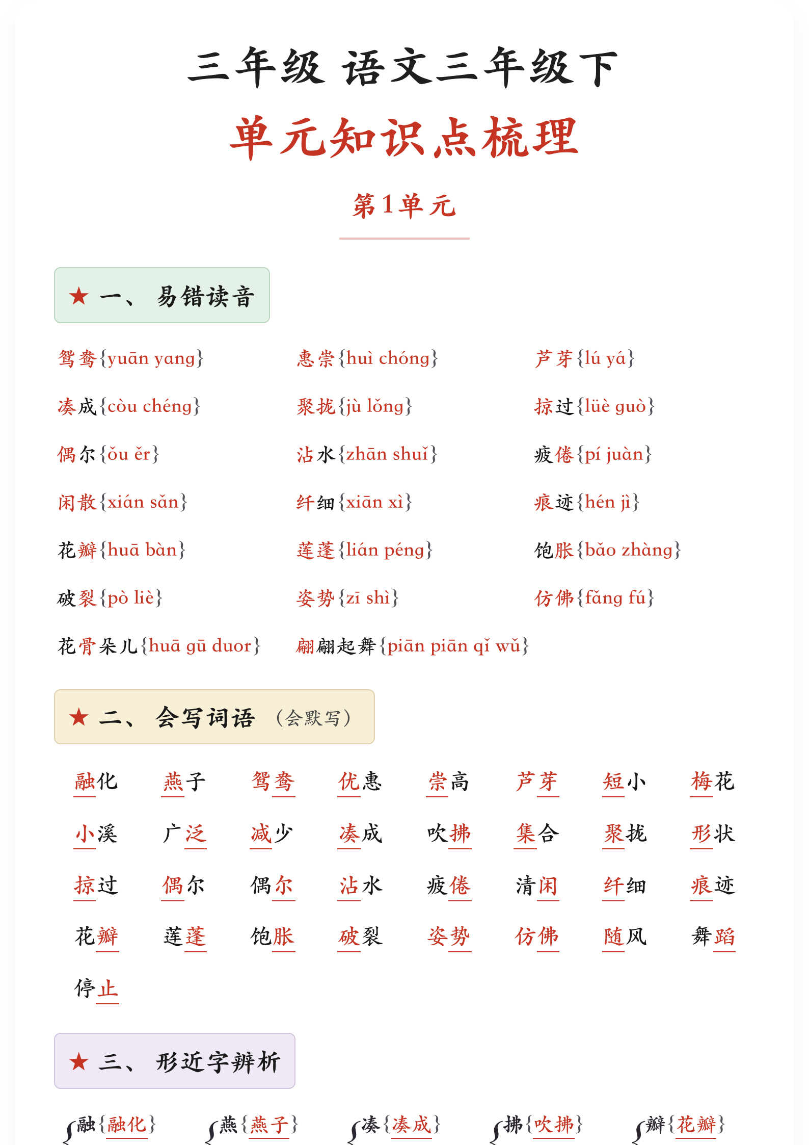 三年级下 · 单元知识点梳理 封面